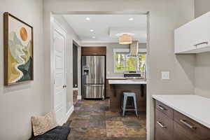 Hallway to bedrooms with Desk area