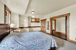 Bedroom featuring carpet floors and a closet