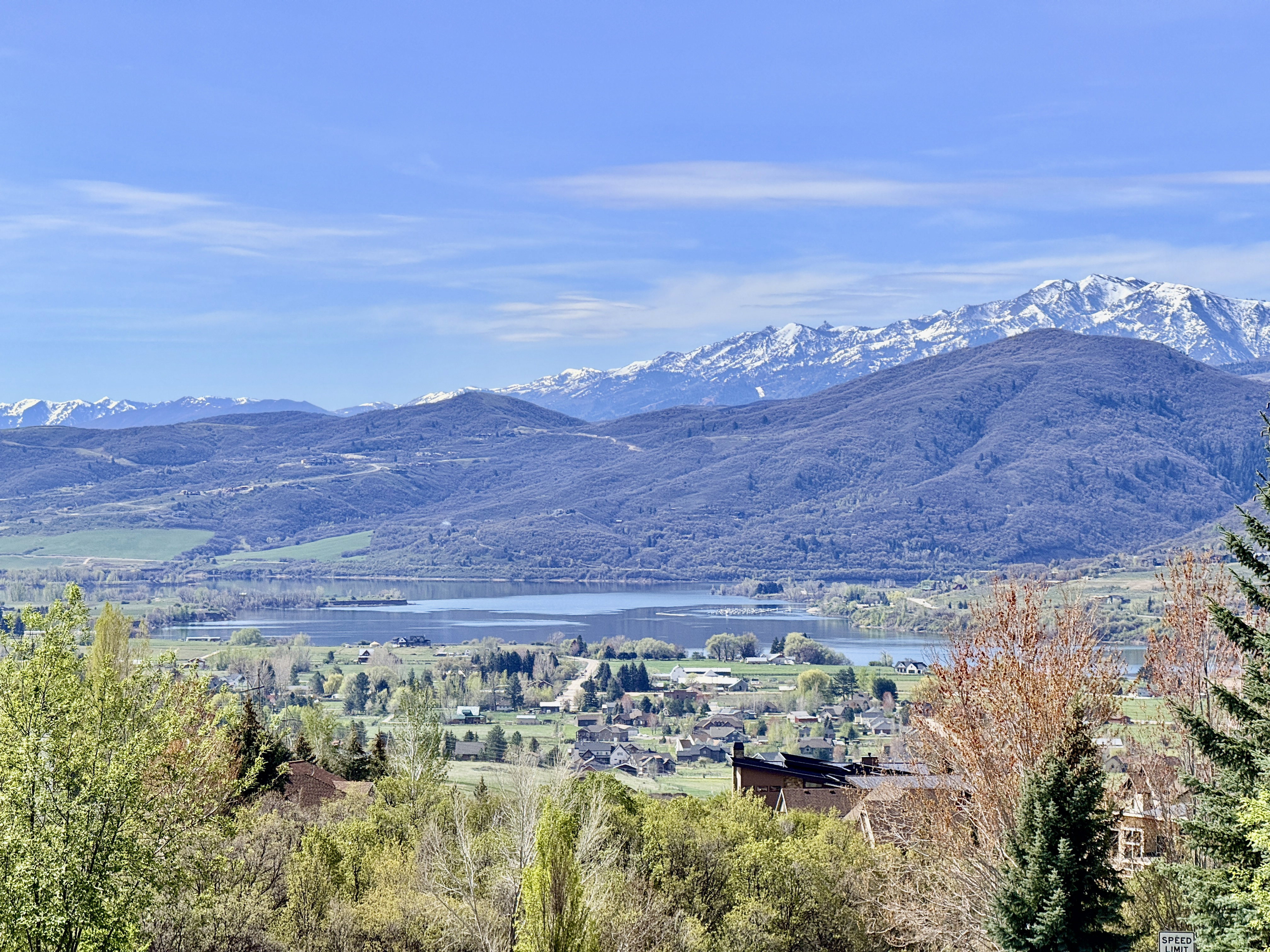View of mountain background with a large body of water