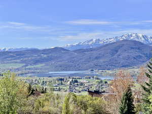 View of mountain background with a large body of water