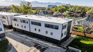 Aerial view of a mountain backdrop