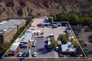Aerial view of property's location featuring property parcel outlined