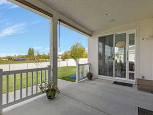 Fenced backyard featuring a patio area