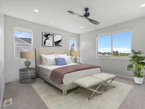 Primary bedroom. Image includes virtual furnishings.