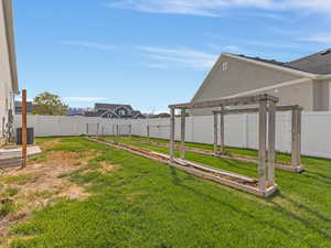 Fenced backyard with a garden