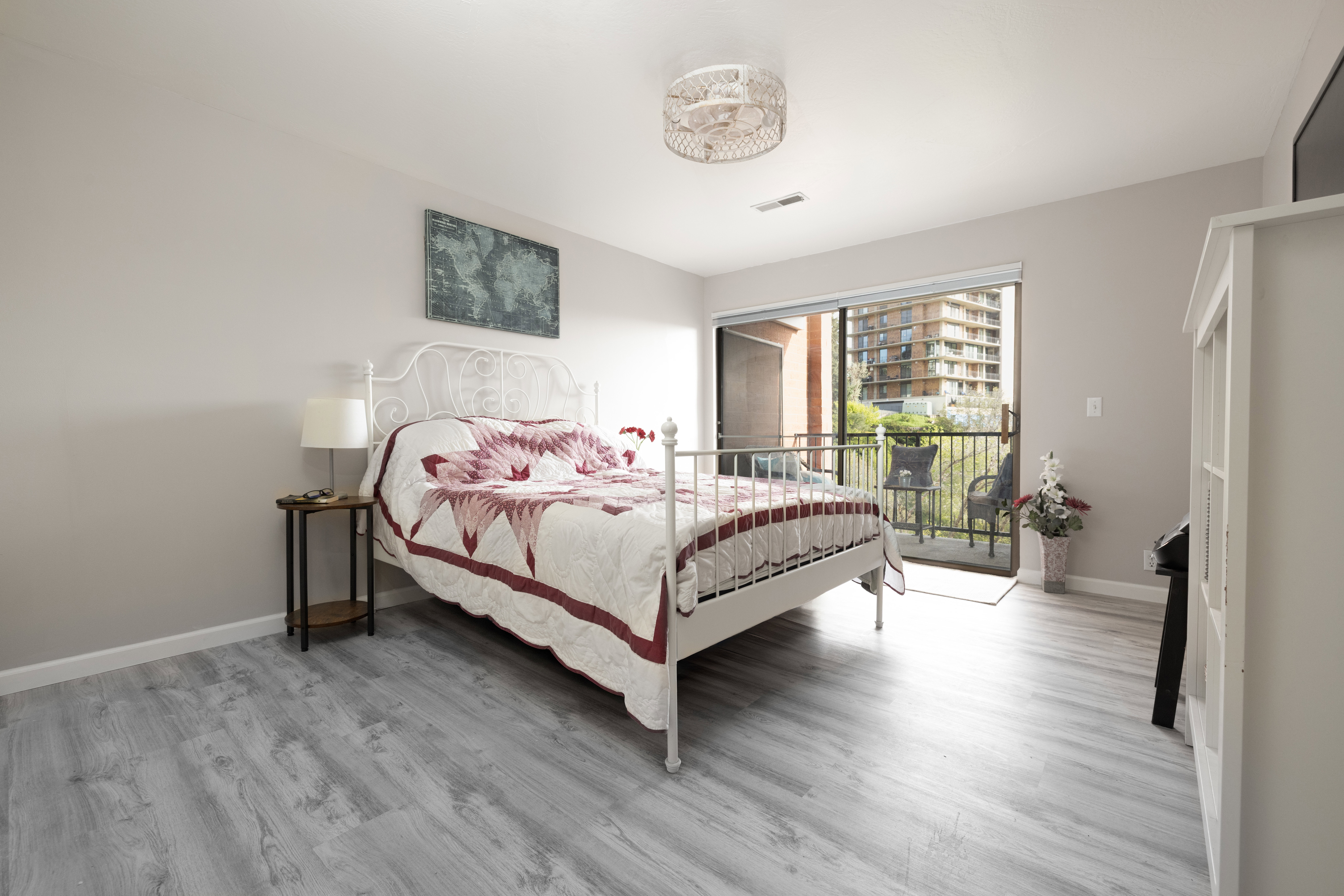 Bedroom featuring light wood-style flooring and access to outside