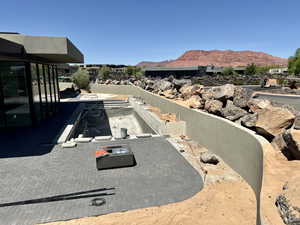 View of patio featuring a mountain view