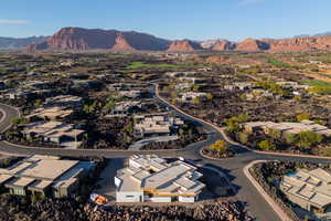 Aerial perspective of suburban area featuring mountains