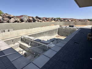 Exterior view of a fenced backyard