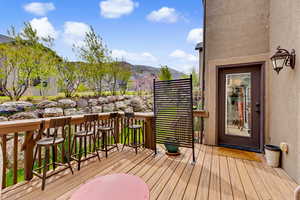Wooden deck with a mountain view