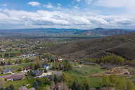 Bird's eye view of a mountainous background
