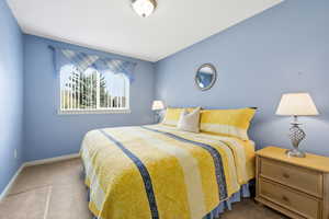 Carpeted bedroom featuring baseboards