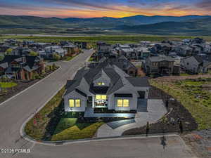 Aerial view of residential area with mountains
