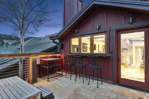 View of patio terrace at dusk