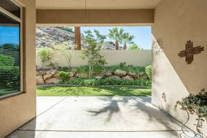 Fenced backyard featuring a patio area
