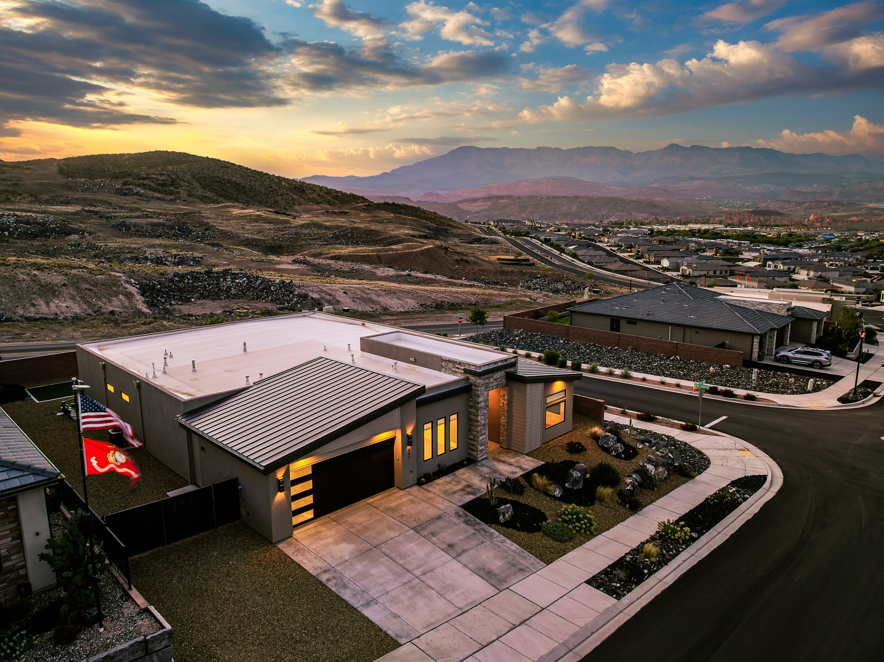 View of subject property with a mountain backdrop