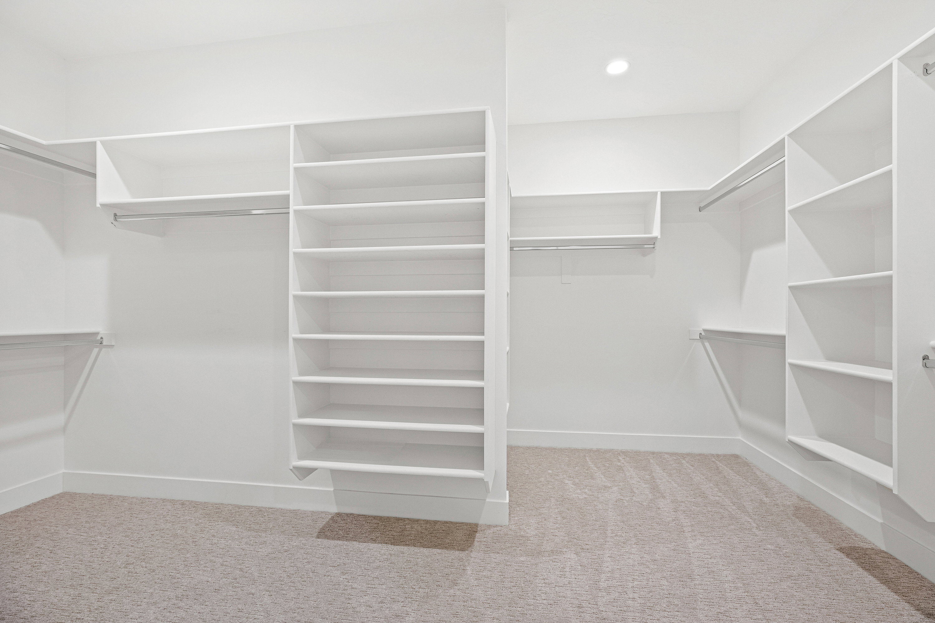Walk in closet featuring light colored carpet