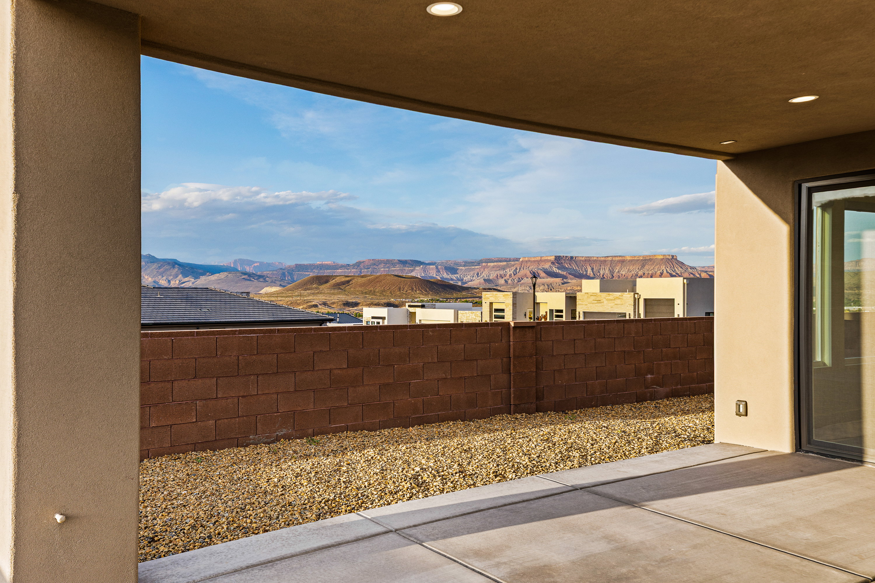 View of patio / terrace featuring a mountain view