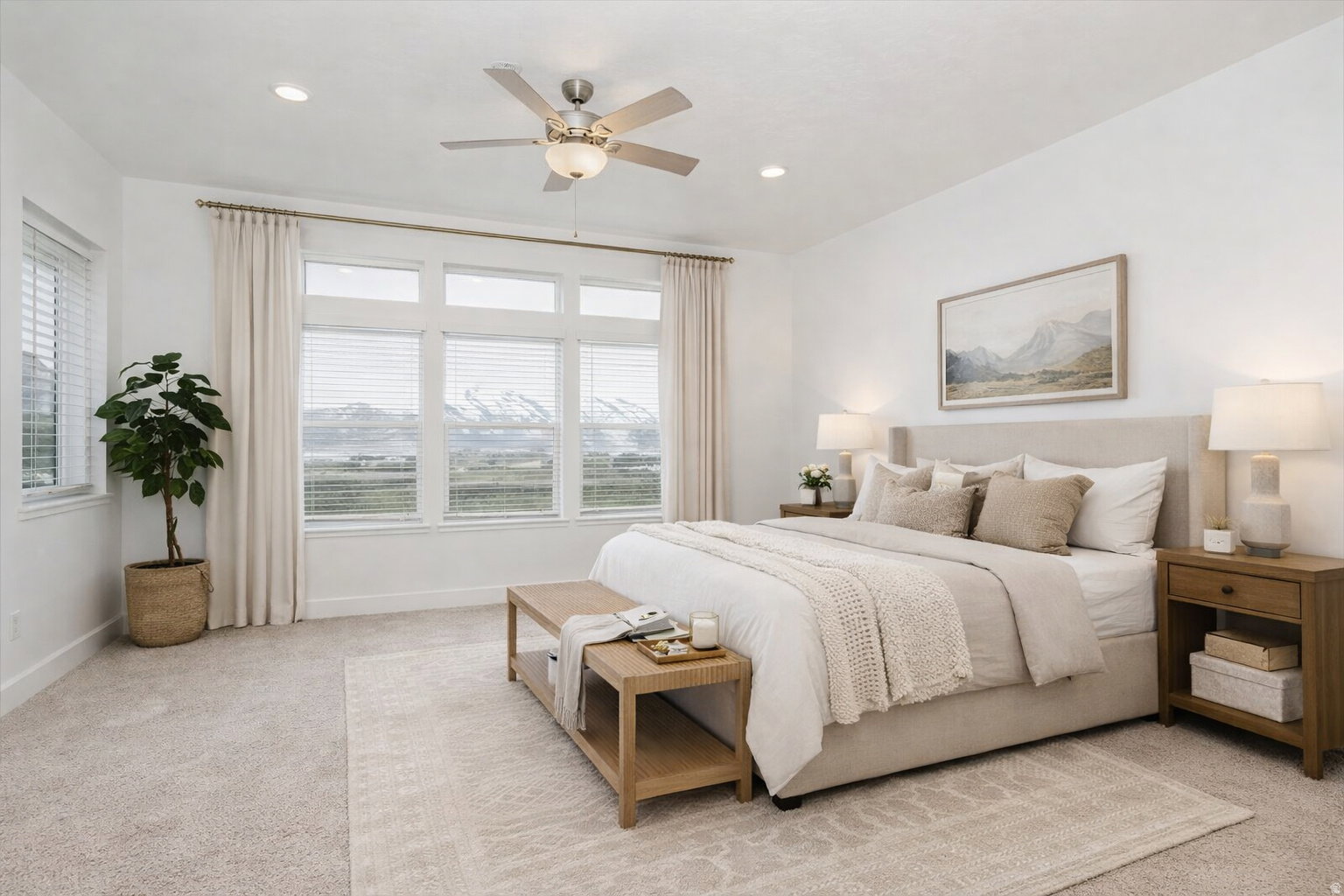 Expansive window wall with mountain backdrop