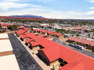 Aerial view of a mountain backdrop