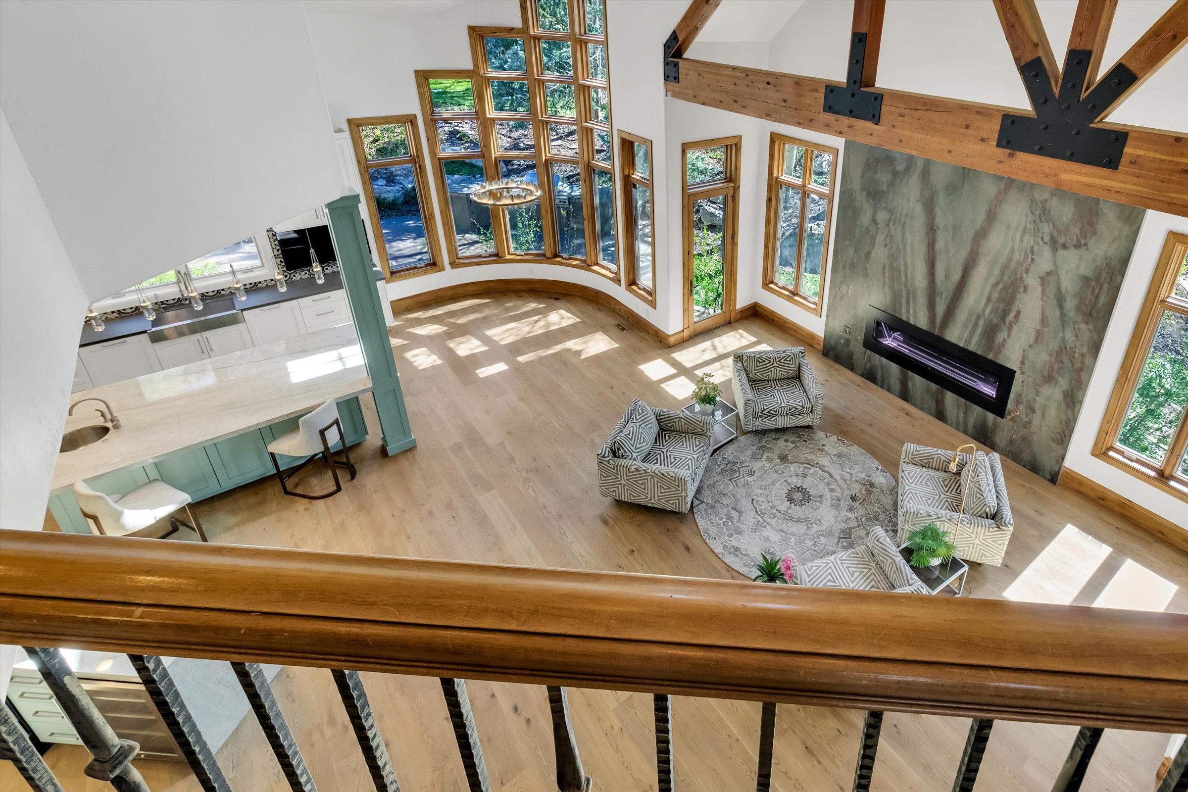 View from the loft down into the great room.