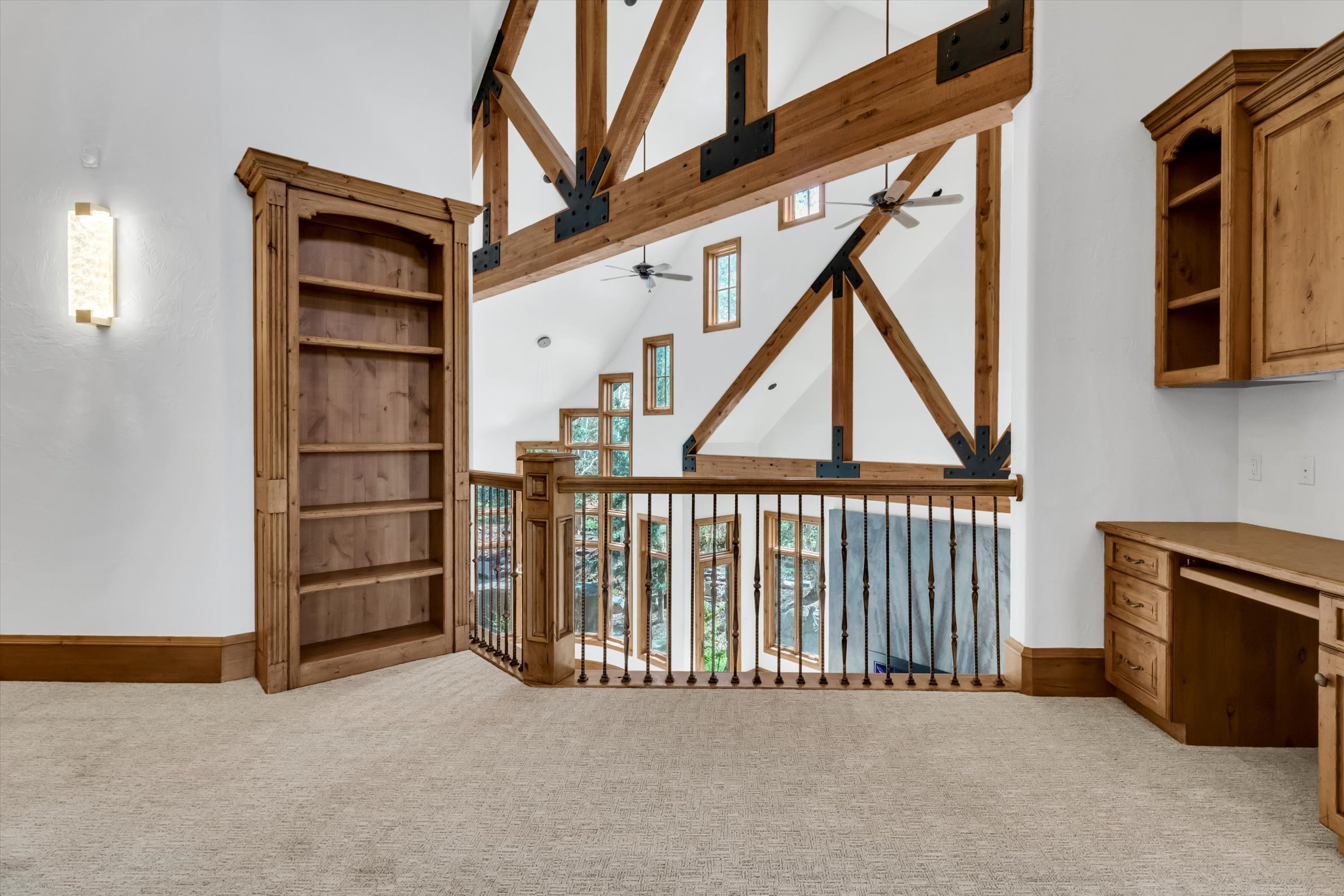 Gorgeous timberwork as viewed from the loft.