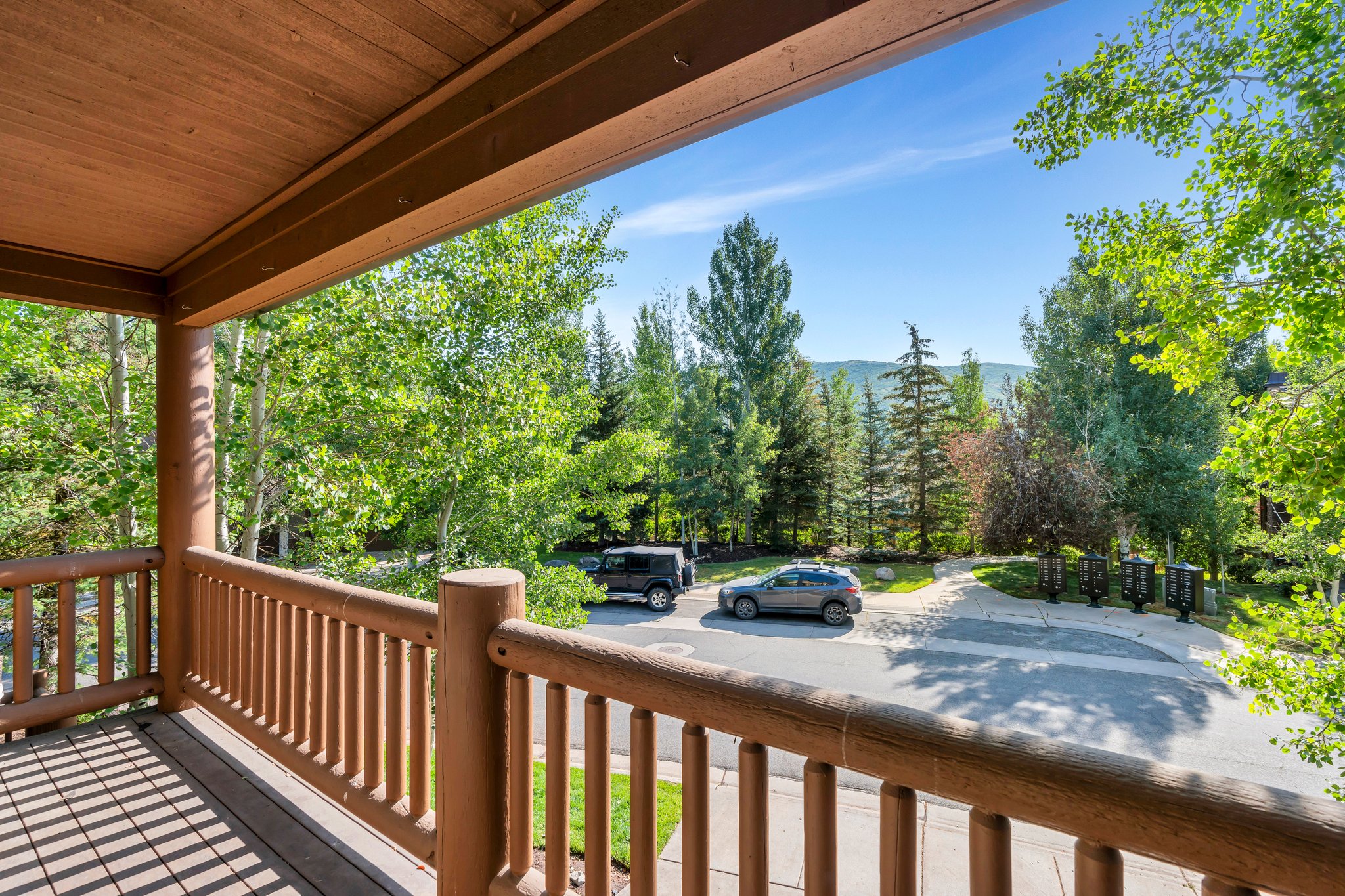 Wooden deck with a mountain view