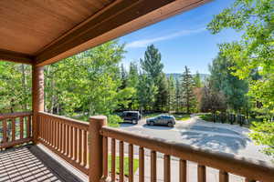 Wooden deck with a mountain view
