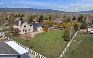 Drone / aerial view of a mountainous background