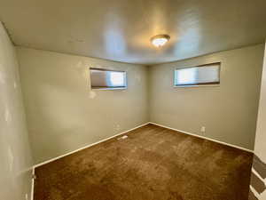 Basement with carpet floors and baseboards