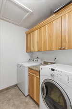 Laundry room featuring cabinet space and separate washer and dryer