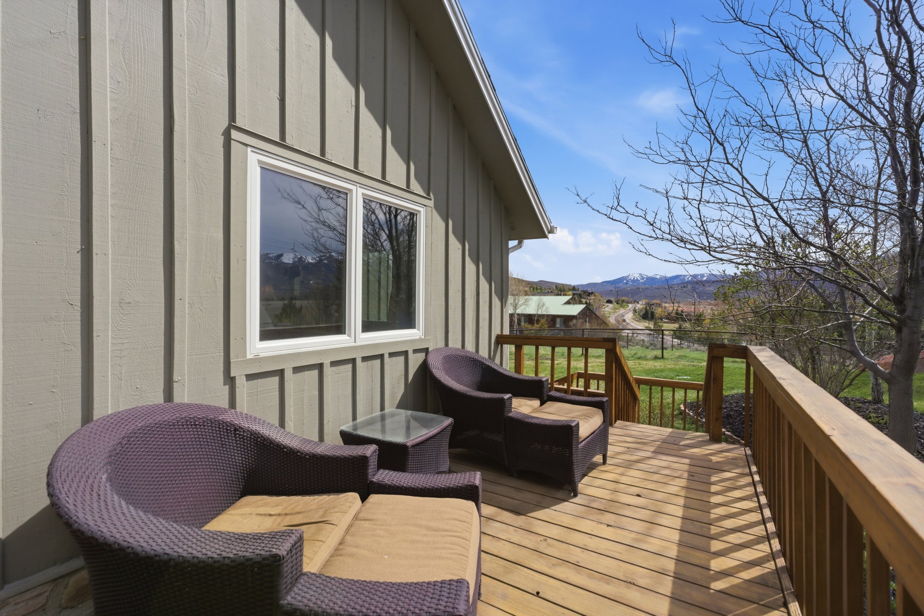 Wooden deck with a mountain view