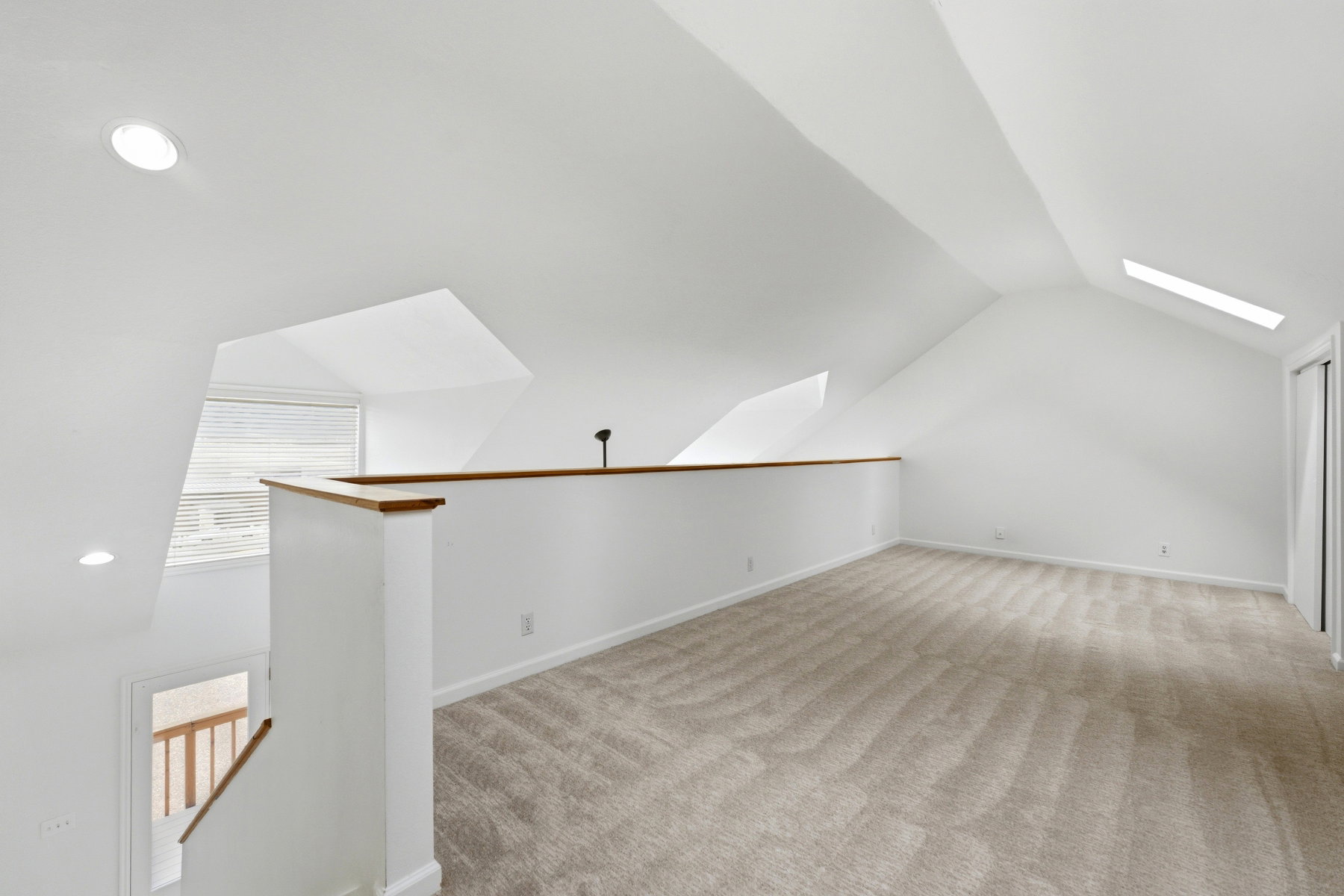 Bonus room featuring a skylight, vaulted ceiling, light carpet, and a ceiling fan