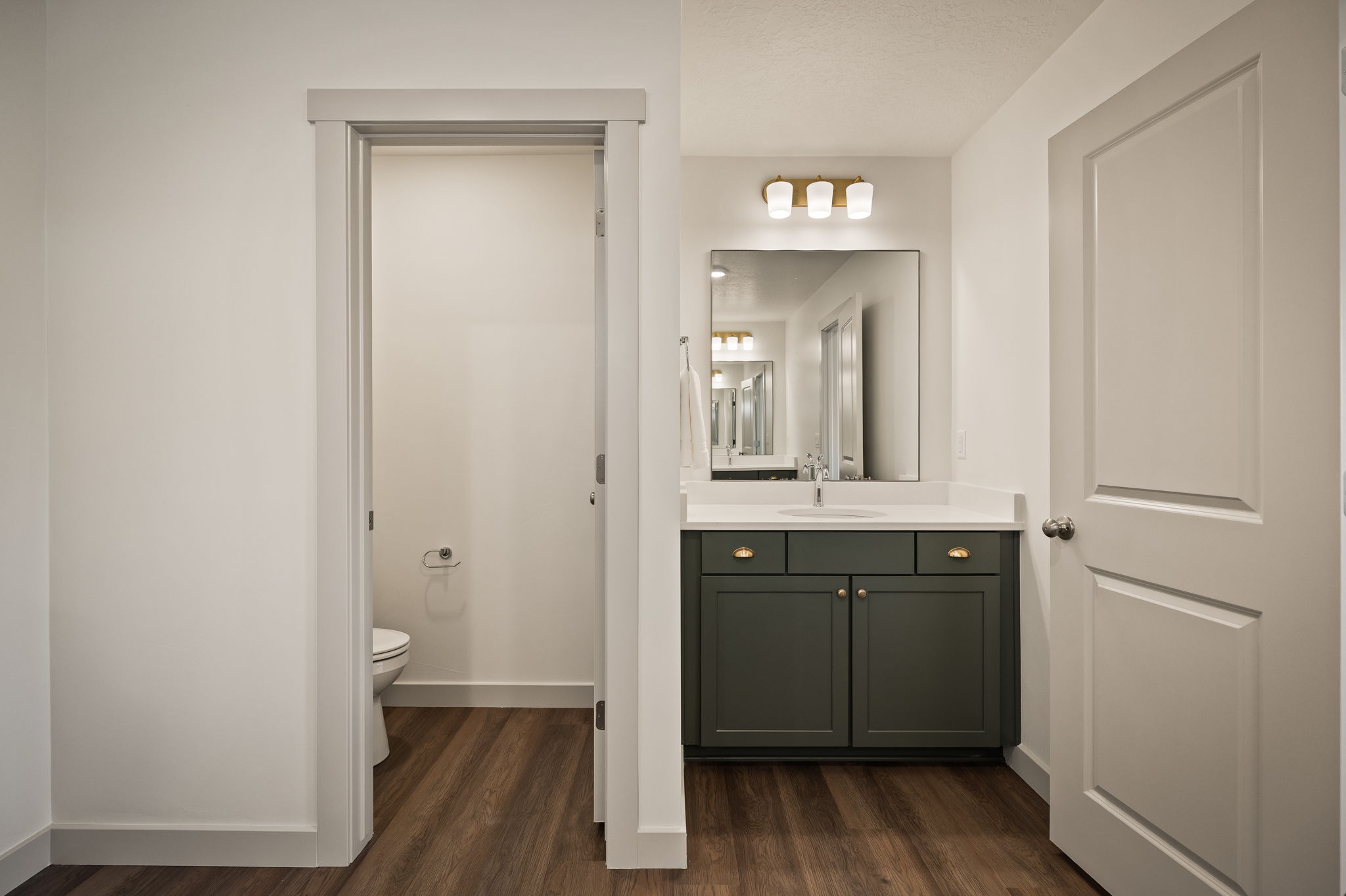 Bathroom with vanity and dark wood finished floors