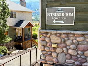 Exterior view of a chimney and a mountainous background