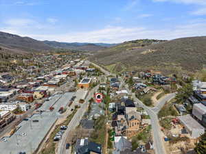 Aerial perspective of suburban area seconds from historical Park City main street.