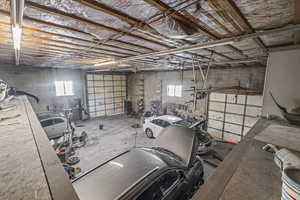 Garage with concrete block wall