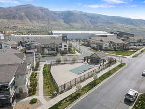 Aerial perspective of suburban area featuring mountains