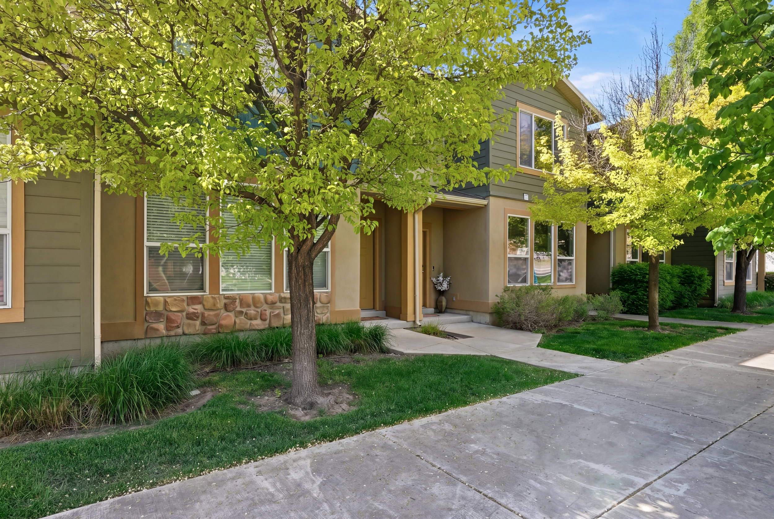 Obstructed view of property featuring a front lawn