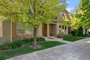 Obstructed view of property featuring a front lawn
