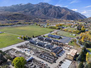 Aerial overview of property's location with mountains