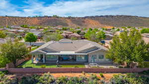 Aerial perspective of suburban area featuring mountains