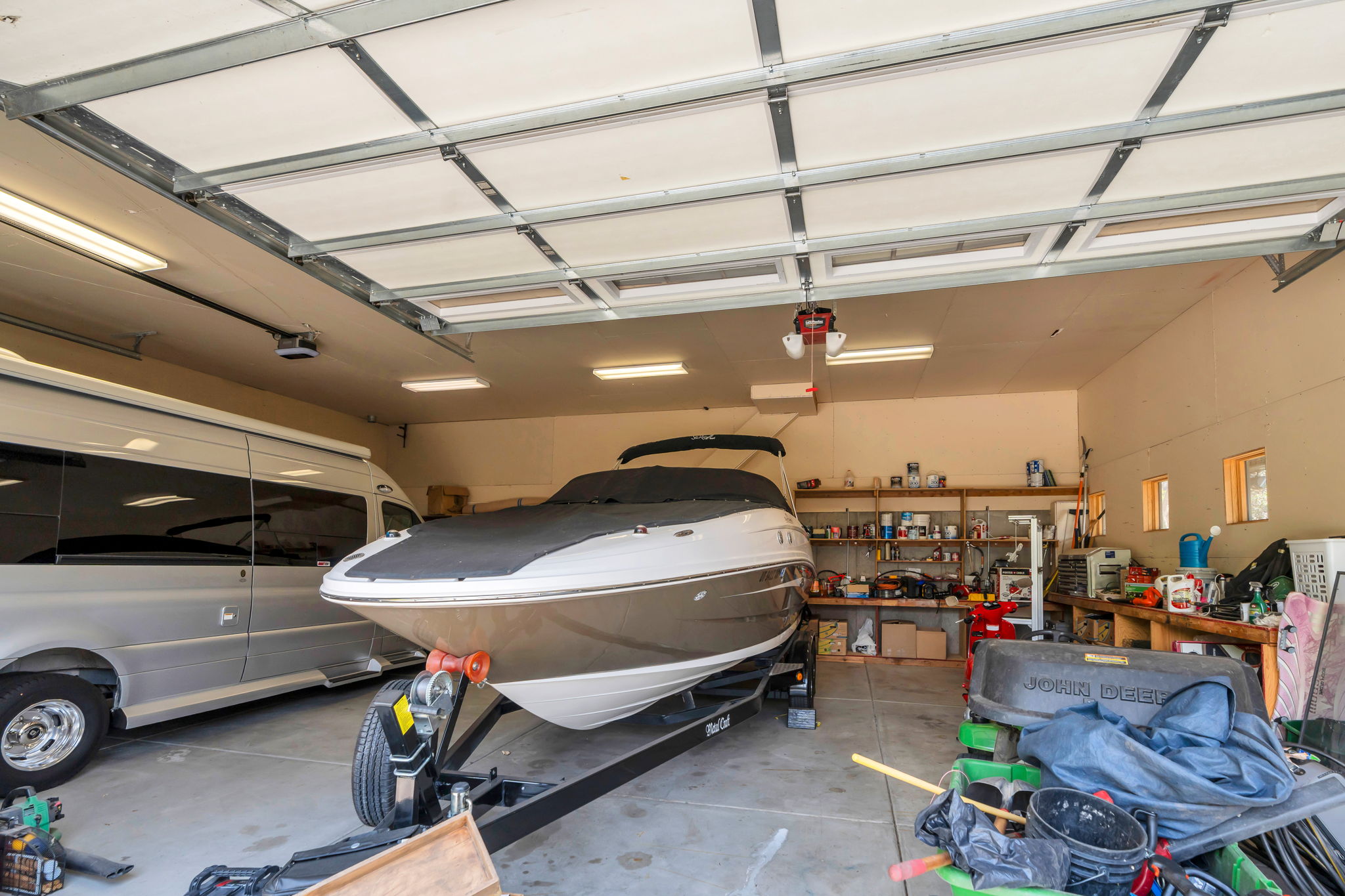 Garage with a workshop area