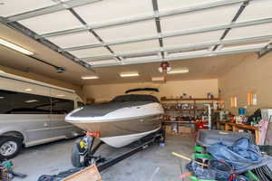 Garage with a workshop area