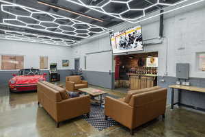 Building lobby featuring electric panel