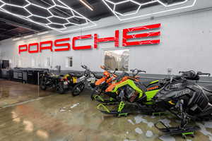 Garage with concrete block wall