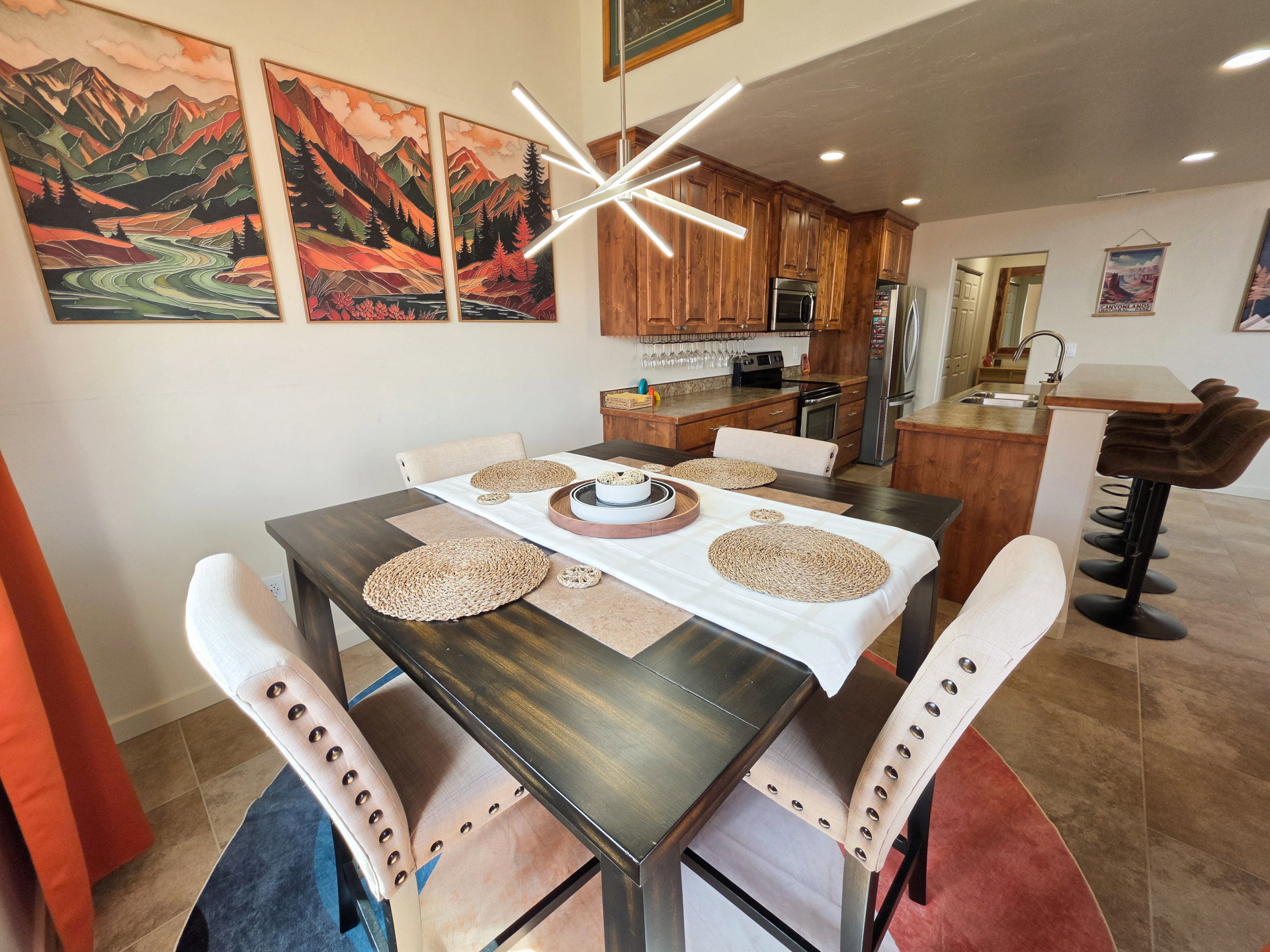 Dining space featuring recessed lighting