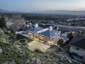 Aerial view at dusk of a mountain view