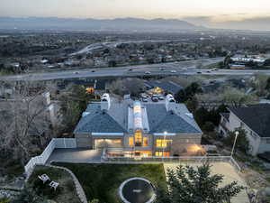 Aerial view at dusk of a mountain view