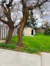 View of yard with an outdoor structure